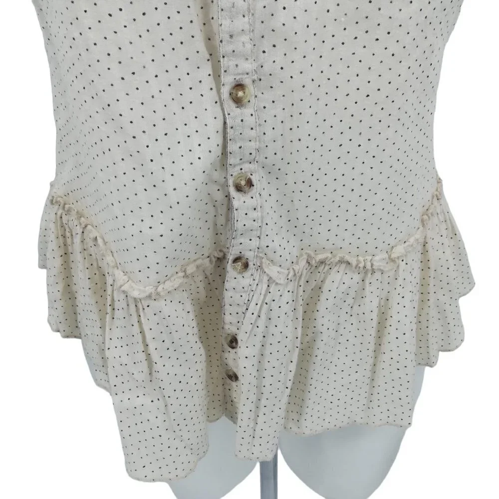 Free People Polka Dot Short Sleeve Ruffle Button Front Shirt Size XS Crochet